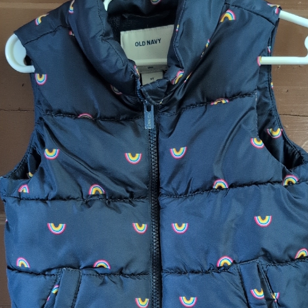 Old Navy Dark Blue Puffer Vest Rainbow 3T